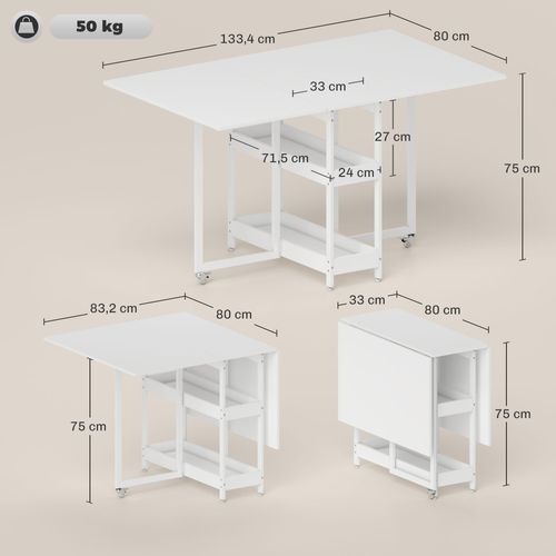 Table De Cuisine Rabattable Pliable 2-4 Personnes Avec Étagères