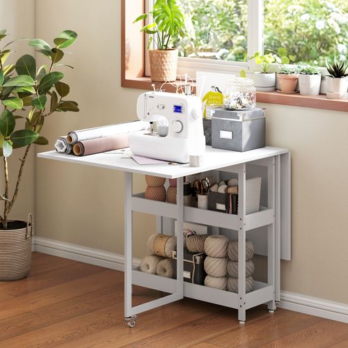 Table De Cuisine Rabattable Pliable 2-4 Personnes Avec Étagères