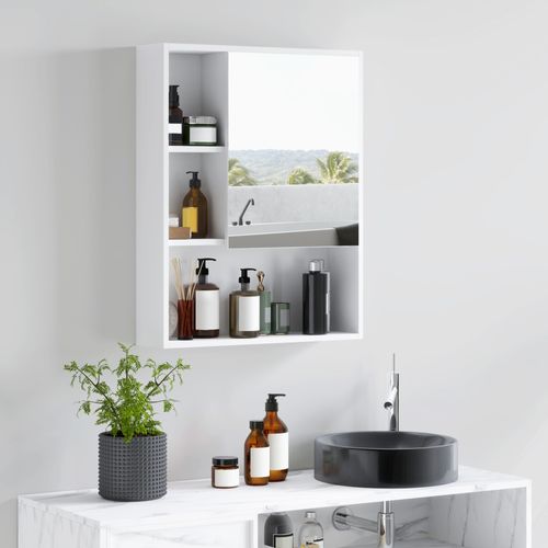 Armoire Murale Miroir Salle De Bain Porte Étagère 3 Niches