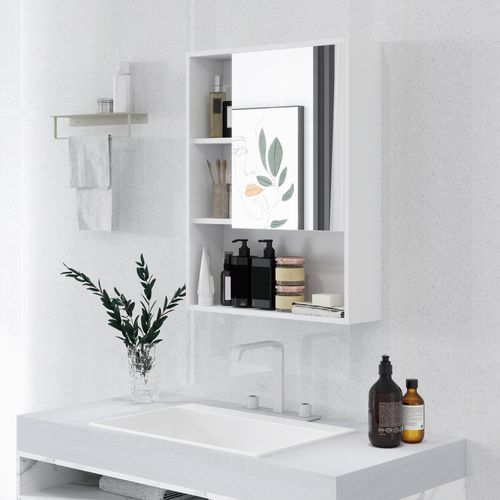 Armoire Murale Miroir Salle De Bain Porte Étagère 3 Niches