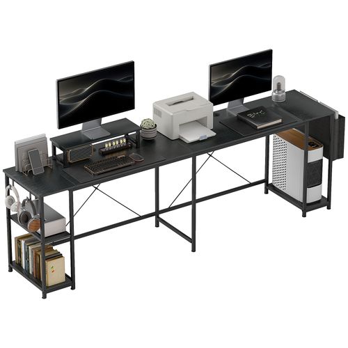 Bureau D'angle Modulable Style Industriel Acier Noir Effet Bois Naturel