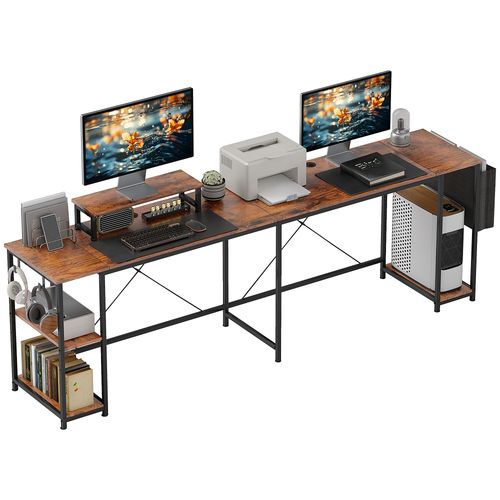 Bureau D'angle Modulable Style Industriel Acier Noir Effet Bois Naturel