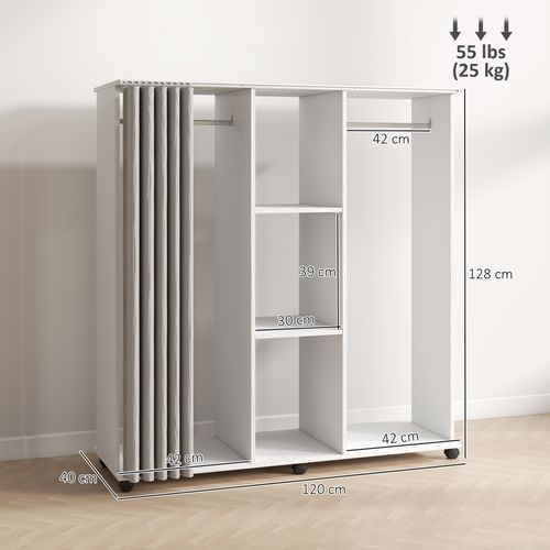 Armoire Penderie Mobile Sur Roulettes 2 Tringles 2 Étagères Rideau