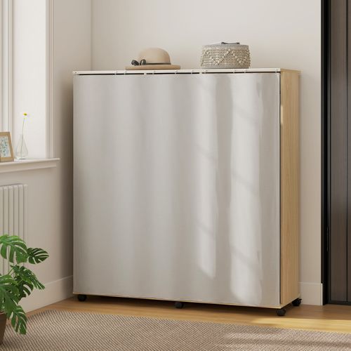 Armoire Penderie Mobile Sur Roulettes 2 Tringles 2 Étagères Rideau