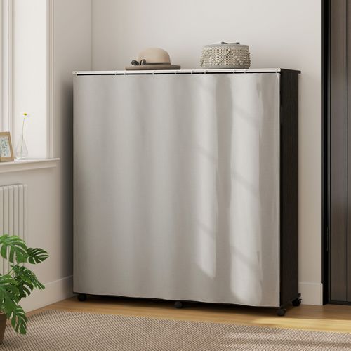 Armoire Penderie Mobile Sur Roulettes 2 Tringles 2 Étagères Rideau