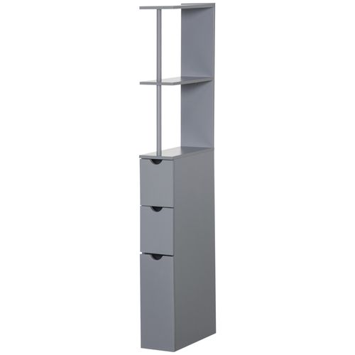 Colonne Salle De Bain - 2 Tiroirs, 2 Étagères, Porte - Mdf Métal Gris