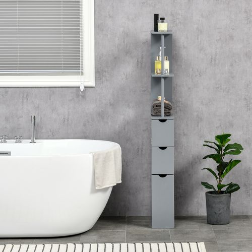 Colonne Salle De Bain - 2 Tiroirs, 2 Étagères, Porte - Mdf Métal Gris