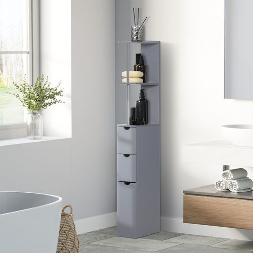 Colonne Salle De Bain - 2 Tiroirs, 2 Étagères, Porte - Mdf Métal Gris