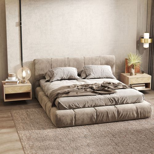 Lot De 2 Chevets Suspendus Tiroir Niche Effet Bois Naturel