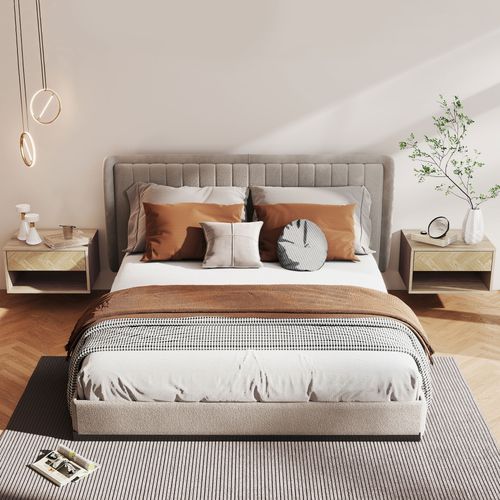 Lot De 2 Chevets Suspendus Tiroir Niche Effet Bois Naturel