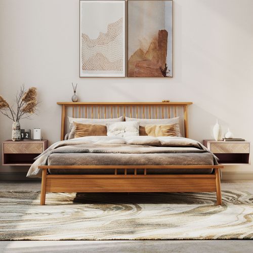 Lot De 2 Chevets Suspendus Tiroir Niche Effet Bois Naturel