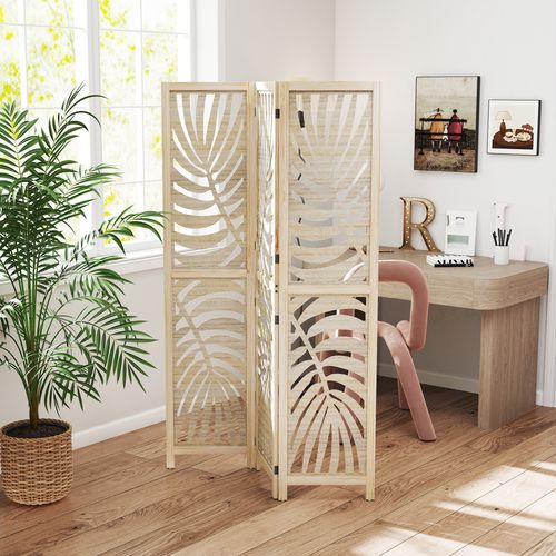 Paravent Interieur 4 Panneaux Pliable Ajustable Bois Ajouré Feuilles