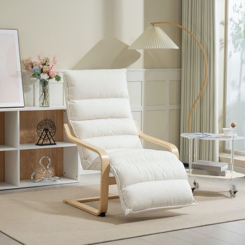 Fauteuil Salon Style Nordique Bois Coussin Matelassé Crème