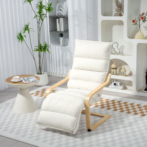 Fauteuil Salon Style Nordique Bois Coussin Matelassé Crème