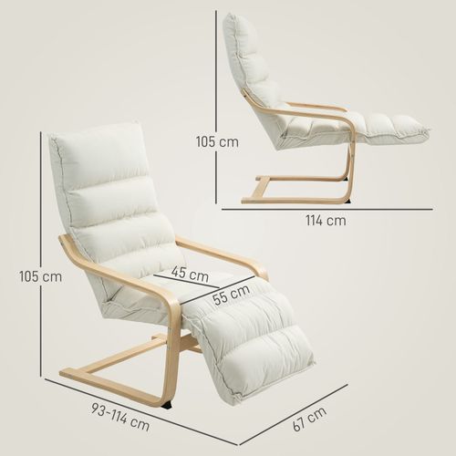 Fauteuil Salon Style Nordique Bois Coussin Matelassé Crème