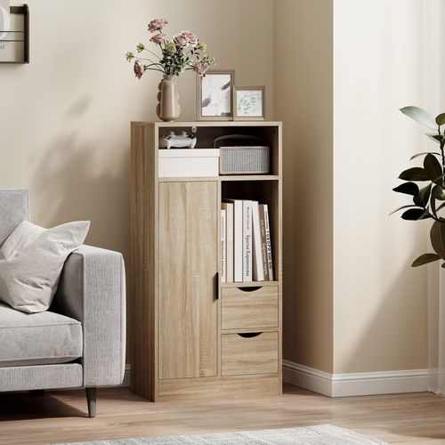 Meuble Bas Salle De Bain Porte Étagère 2 Niches 2 Tiroirs