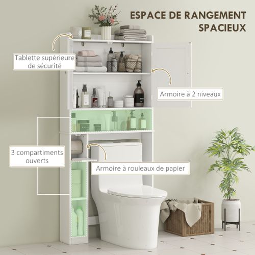 Meuble Wc Dessus Toilettes 2 Portes Étagère 3 Niches Distributeur Papier