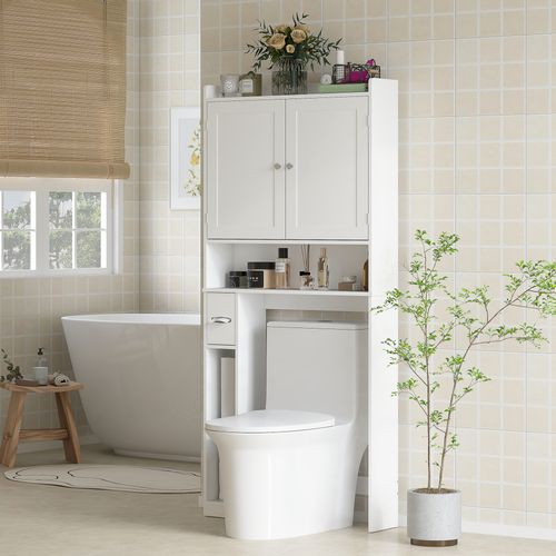 Meuble Wc Dessus Toilettes 2 Portes Étagère 3 Niches Distributeur Papier