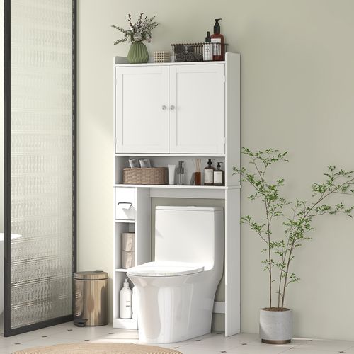 Meuble Wc Dessus Toilettes 2 Portes Étagère 3 Niches Distributeur Papier