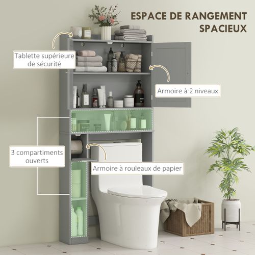 Meuble Wc Dessus Toilettes 2 Portes Étagère 3 Niches Distributeur Papier