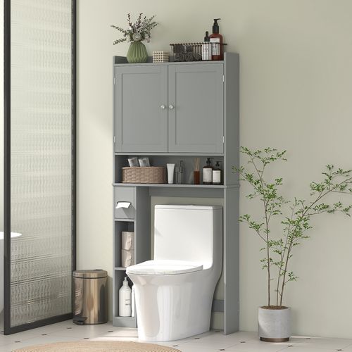 Meuble Wc Dessus Toilettes 2 Portes Étagère 3 Niches Distributeur Papier