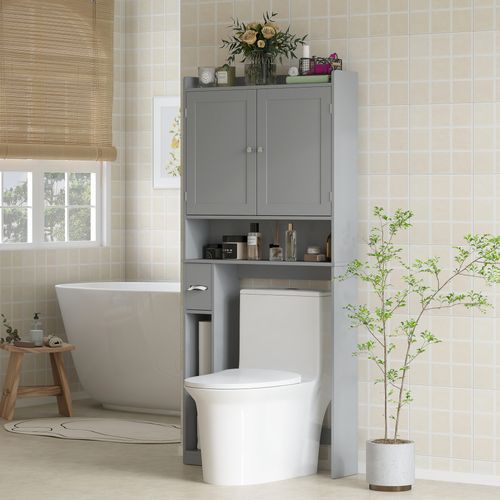 Meuble Wc Dessus Toilettes 2 Portes Étagère 3 Niches Distributeur Papier