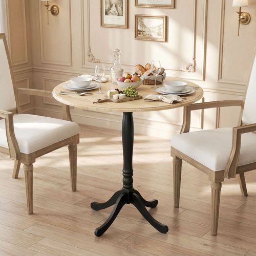 Table à Manger Ronde 4 Personnes Style Baroque Effet Bois