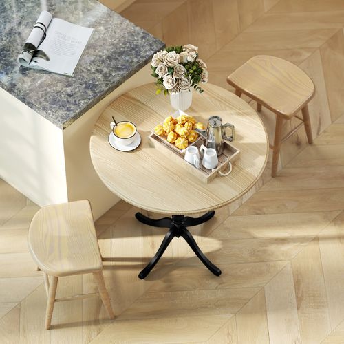 Table à Manger Ronde 4 Personnes Style Baroque Effet Bois