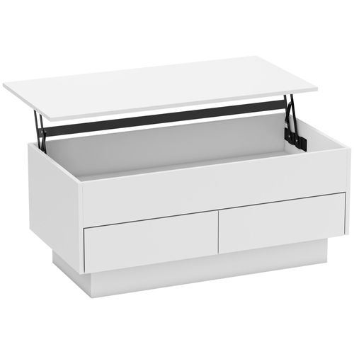 Table Basse Relevable Design - Coffre Interne, 2 Tiroirs - Blanc