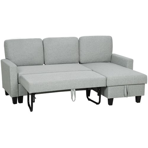 Canapé D'angle Convertible Réversible 3 Places Avec Coffre Tissu Gris Clair