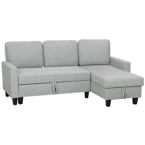 Canapé D'angle Convertible Réversible 3 Places Avec Coffre Tissu Gris Clair