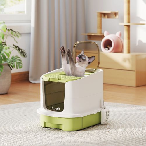 Maison De Toilette Pour Chat Porte Translucide Pelle Vert