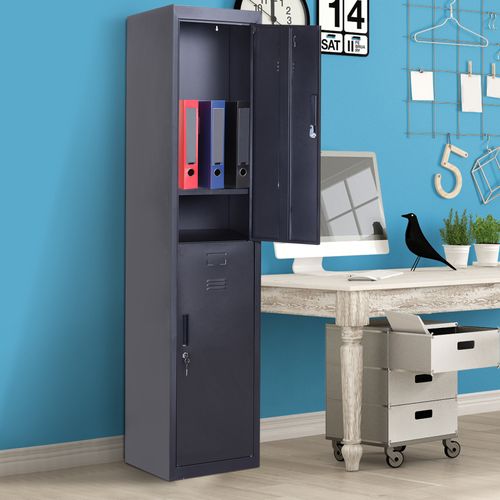 Vestiaire Métallique 2 Portes Verrouillables - 2 Tringles, 4 Étagères - Acier