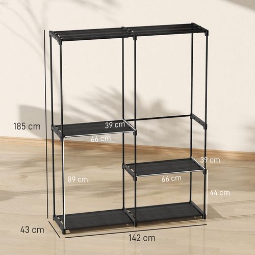 Armoire Penderie 3 Barres De Suspension 4 Étagères Métal Pvc Non Tissé Noir