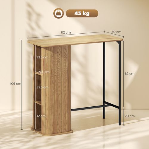 Table De Bar Design Arrondi 3 Étagères Métal Noir Effet Bois