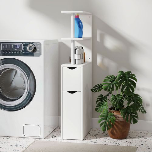 Colonne Salle De Bain - 2 Tiroirs, 2 Étagères - Mdf Métal Blanc