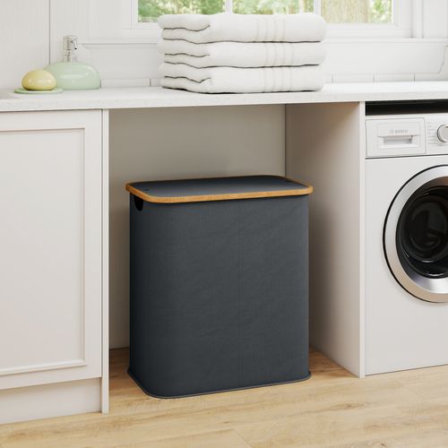 Panier à Linge Double Pliable 80l Non Tissé Bambou