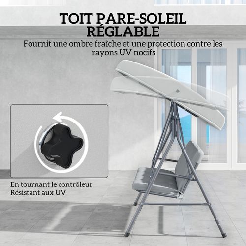 Balancelle De Jardin 3 Places Toit Réglable Polyester