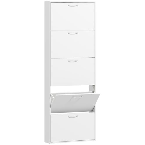 Meuble à Chaussures Colonne 5 Tiroirs Rabattables 65 X 17 X 180 Cm Blanc