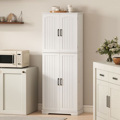Buffet Haut Cuisine 4 Portes 10 Compartiments 8 Porte-épices Blanc