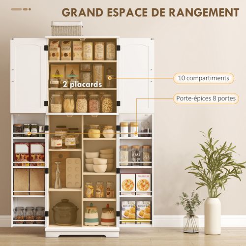 Buffet Haut Cuisine 4 Portes 10 Compartiments 8 Porte-épices Blanc