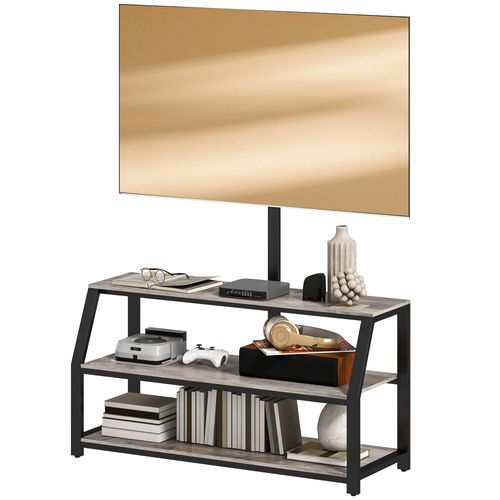 Meuble TV Avec Support Pour Téléviseurs 3 Étagères Métal Noir Effet Bois Gris