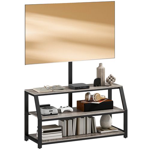 Meuble TV Avec Support Pour Téléviseurs 3 Étagères Métal Noir Effet Bois Gris