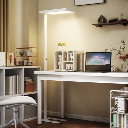 Lampadaire LED Dimmable Sur Pied Réglable Télécommande Blanc