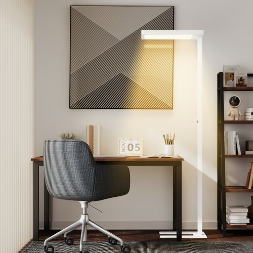 Lampadaire LED Dimmable Sur Pied Réglable Télécommande Blanc