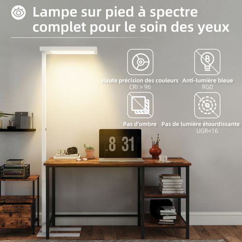 Lampadaire LED Dimmable Sur Pied Réglable Télécommande Blanc