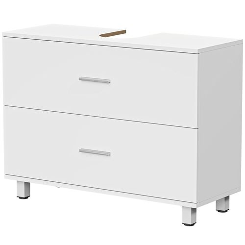 Meuble Vasque 2 Tiroirs Moderne Poignées Alliage Alu Blanc