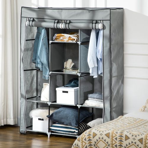 Armoire Penderie Multi-rangement - 8 Étagères, 2 Barres - Non Tissé
