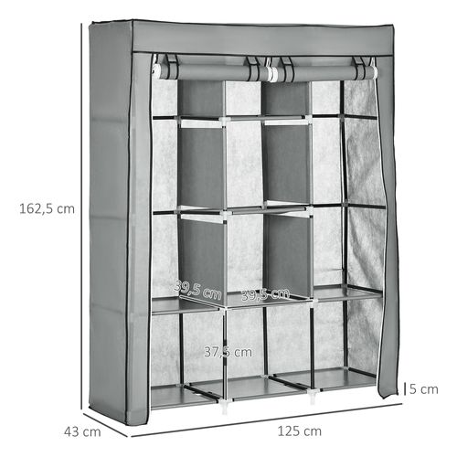 Armoire Penderie Multi-rangement - 8 Étagères, 2 Barres - Non Tissé