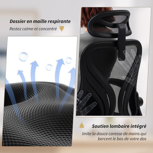 Chaise De Bureau Ergonomique Réglable Noir